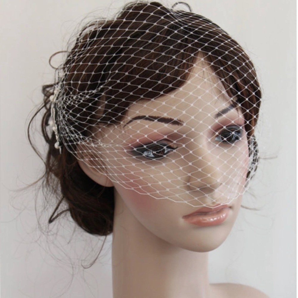 Birdcage veil - white w/ silver rhinestones